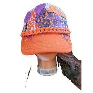Tigers Custom Trucker Hat w/ Removable Chain Orange Sequined Game Day Clemson